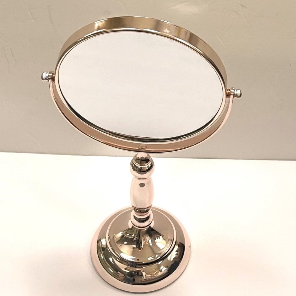 Rose Gold Tabletop Rotation Magnifying Makeup Shaving Mirror - Picture 2 of 3